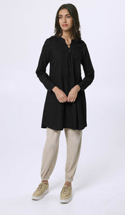 Naseem Pleated Mostly Cotton Tunic Dress - Black - PREORDER (ships in 2 weeks)