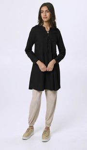 Naseem Pleated Mostly Cotton Tunic Dress - Black