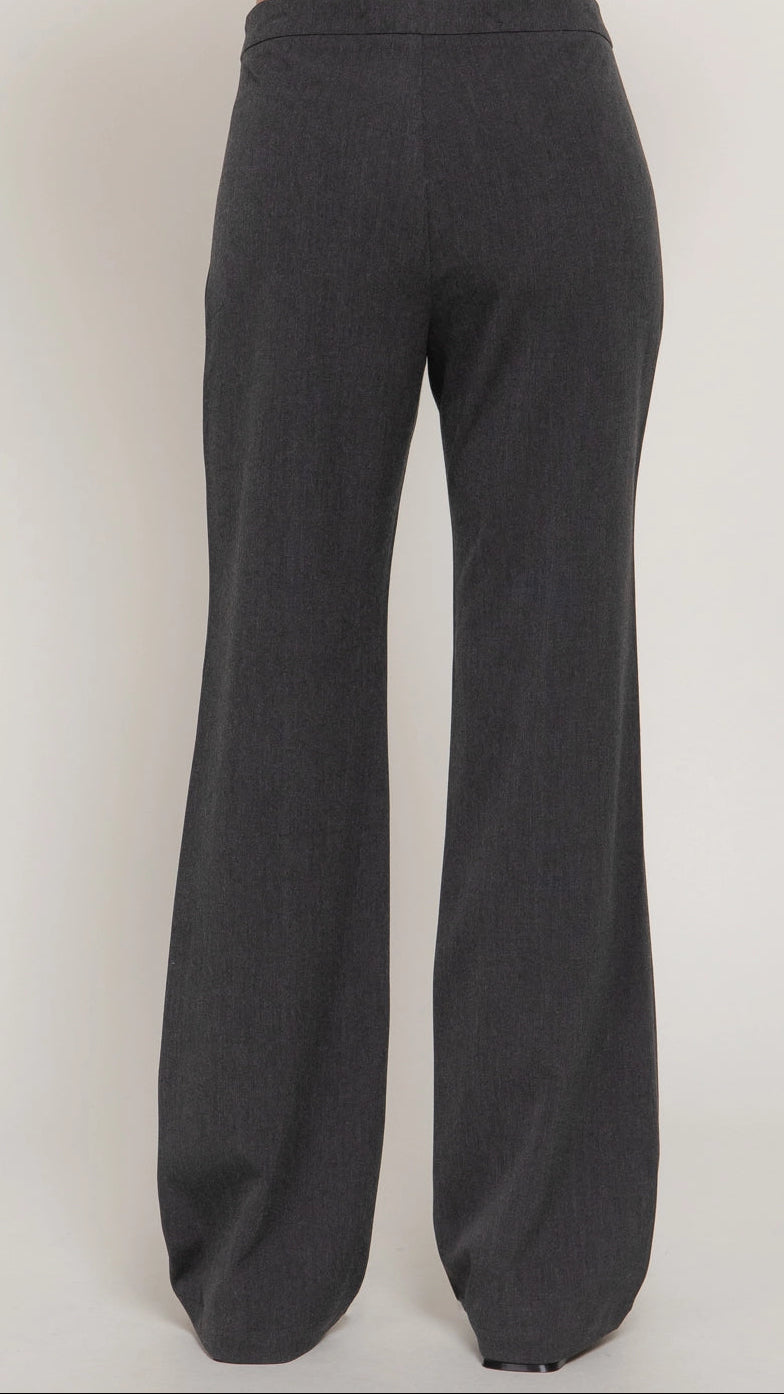 Black flare-leg pants on a white background