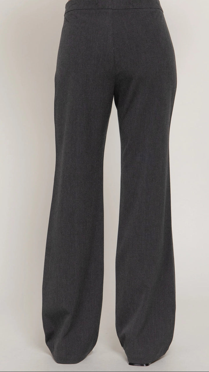 Black flare-leg pants on a white background