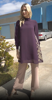 Nyla Gold Embellished Long Modest Tunic - Purple - PREORDER (ships in 2 weeks)