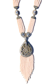 Long collier turc à pampilles Tughra - Rose blush