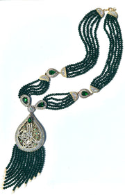Long Turkish Tughra Tassel Necklace - Emerald Green