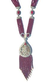 Long Turkish Tughra Tassel Necklace - Ruby Red