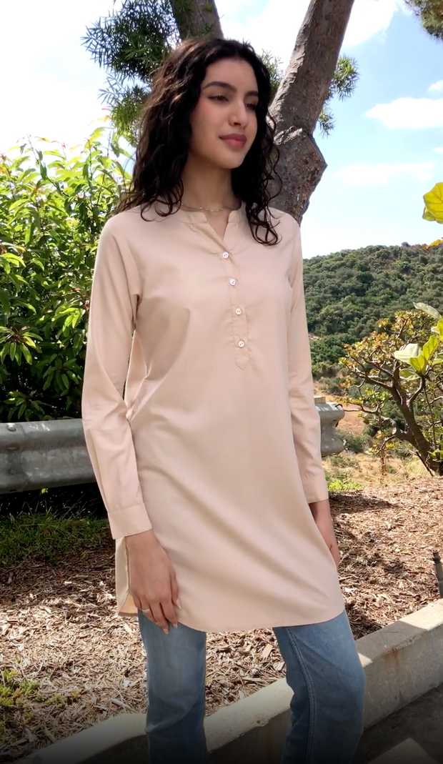 Tunique longue et modeste de tous les jours en coton majoritairement Parisa - Blush