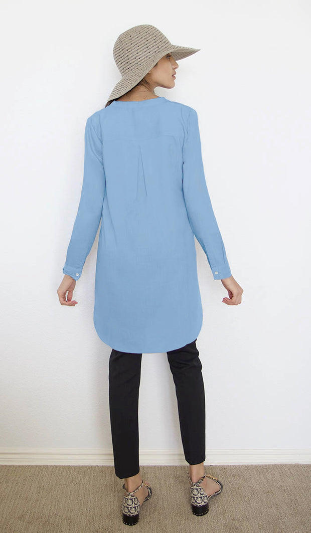 Parisa Mostly Cotton Long Modest Everyday Tunic - French Blue