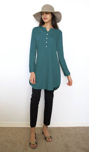 Parisa Mostly Cotton Long Modest Everyday Tunic - Teal