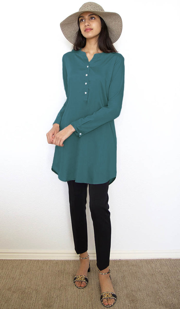 Parisa Mostly Cotton Long Modest Everyday Tunic - Teal