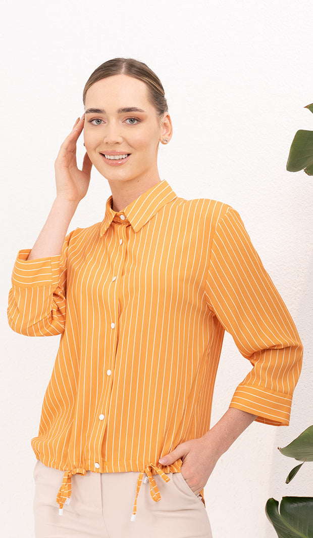 Parvin Pinstripe Button-down Shirt - Saffron