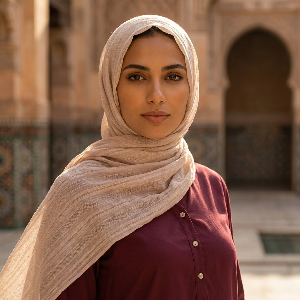 Rabia Non-slip Cotton Striped Wrap Hijab Scarf - Blush
