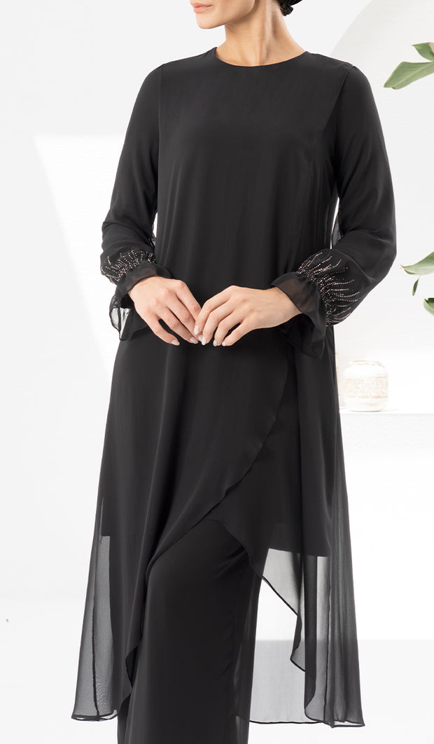 Safa Dressy Long Modest Midi Tunic - Black