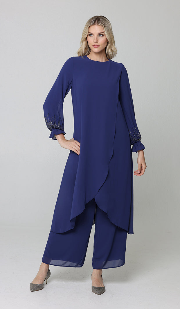 Safa Dressy Long Modest Midi Tunic - Blue