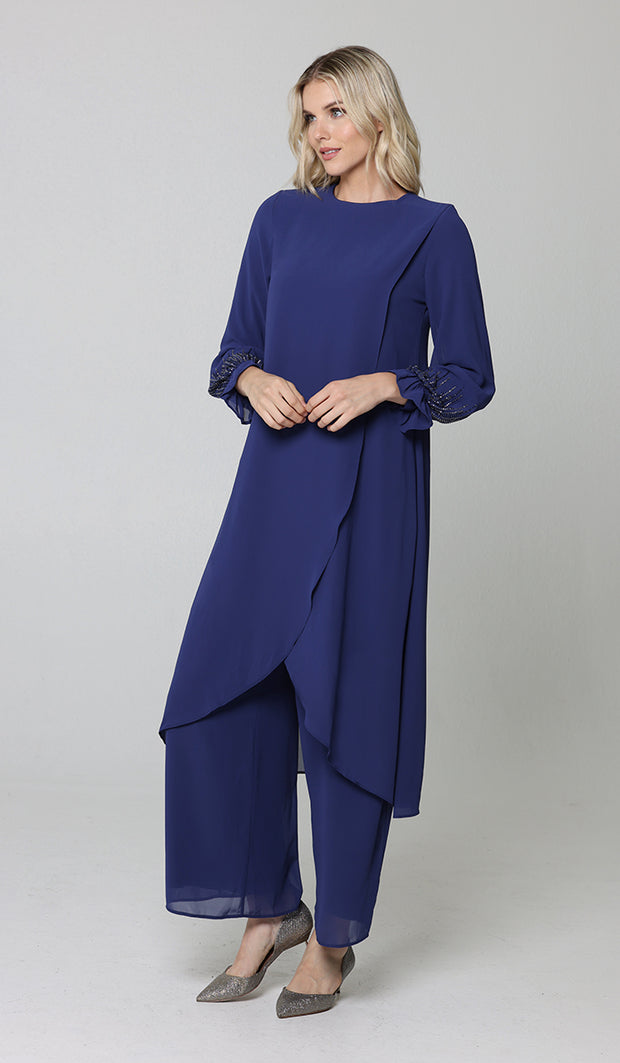 Safa Dressy Long Modest Midi Tunic - Blue