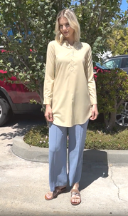 Parisa Mostly Cotton Long Modest Everyday Tunic - Khaki