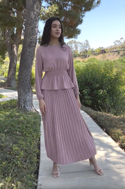 Lulu Pleated Long Maxi Skirt - Dusty Rose