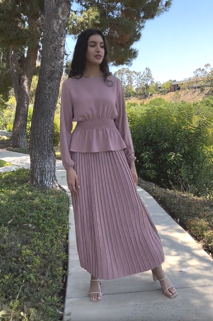 Lulu Pleated Long Maxi Skirt - Dusty Rose