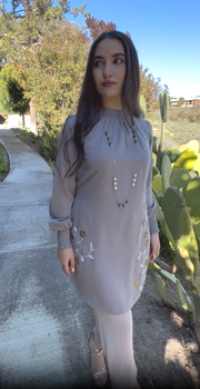 Amina Embroidered Formal Long Modest Tunic - Pearl Gray