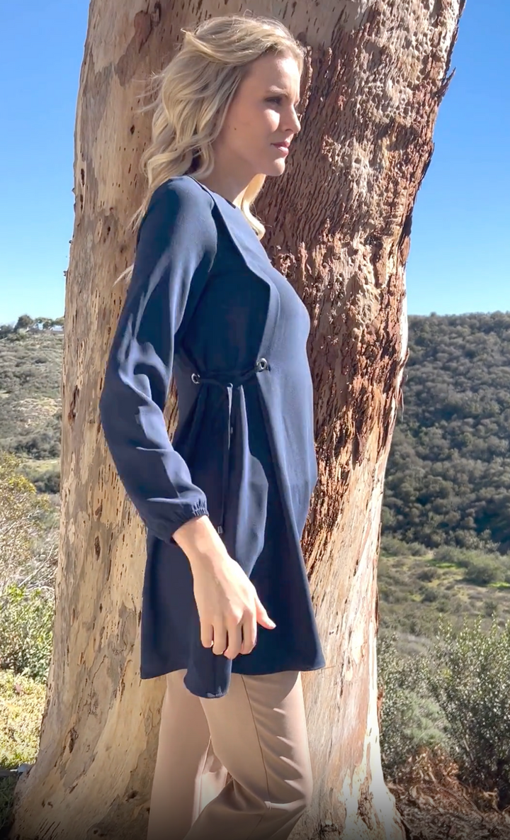 Sakinah Long Modest Adjustable Tunic - Marina Blue - FINAL SALE