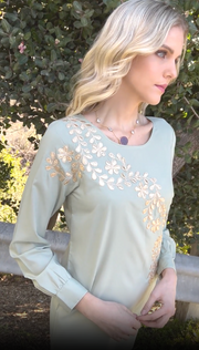 Mey Gold Embellished Long Modest Tunic - Tea Green - FINAL SALE