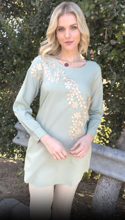 Mey Gold Embellished Long Modest Tunic - Tea Green - FINAL SALE