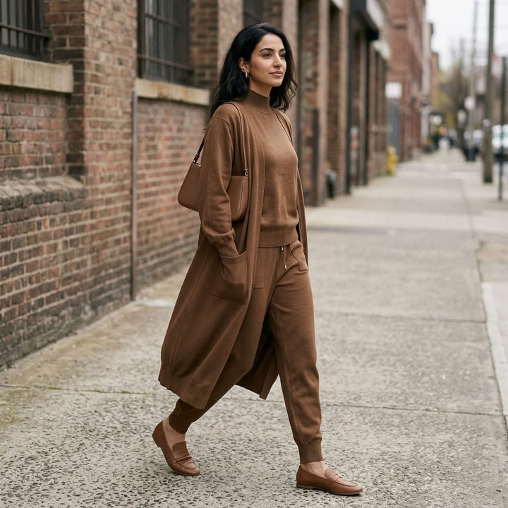 Serene Essential Longline Open-Front Pocket Cardigan - Coffee