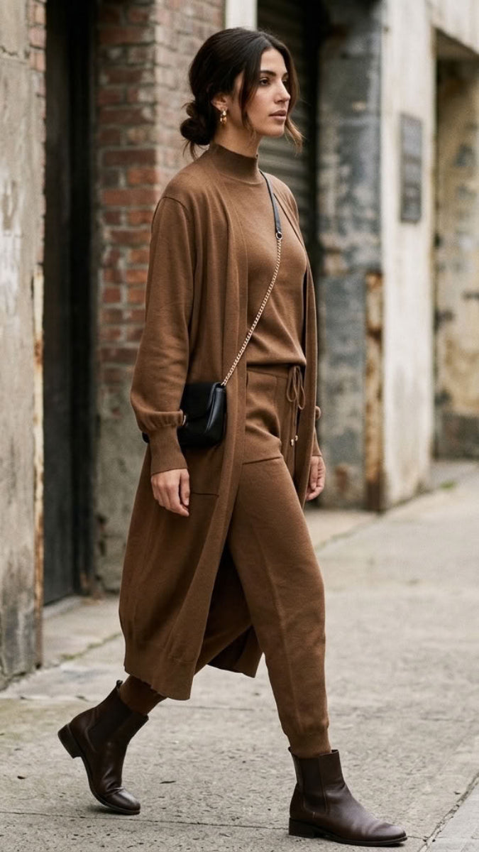Serene Stretch Knit Top - Coffee