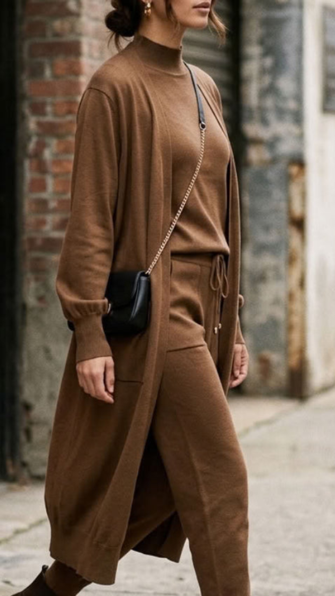 Serene Essential Longline Open-Front Pocket Cardigan - Coffee