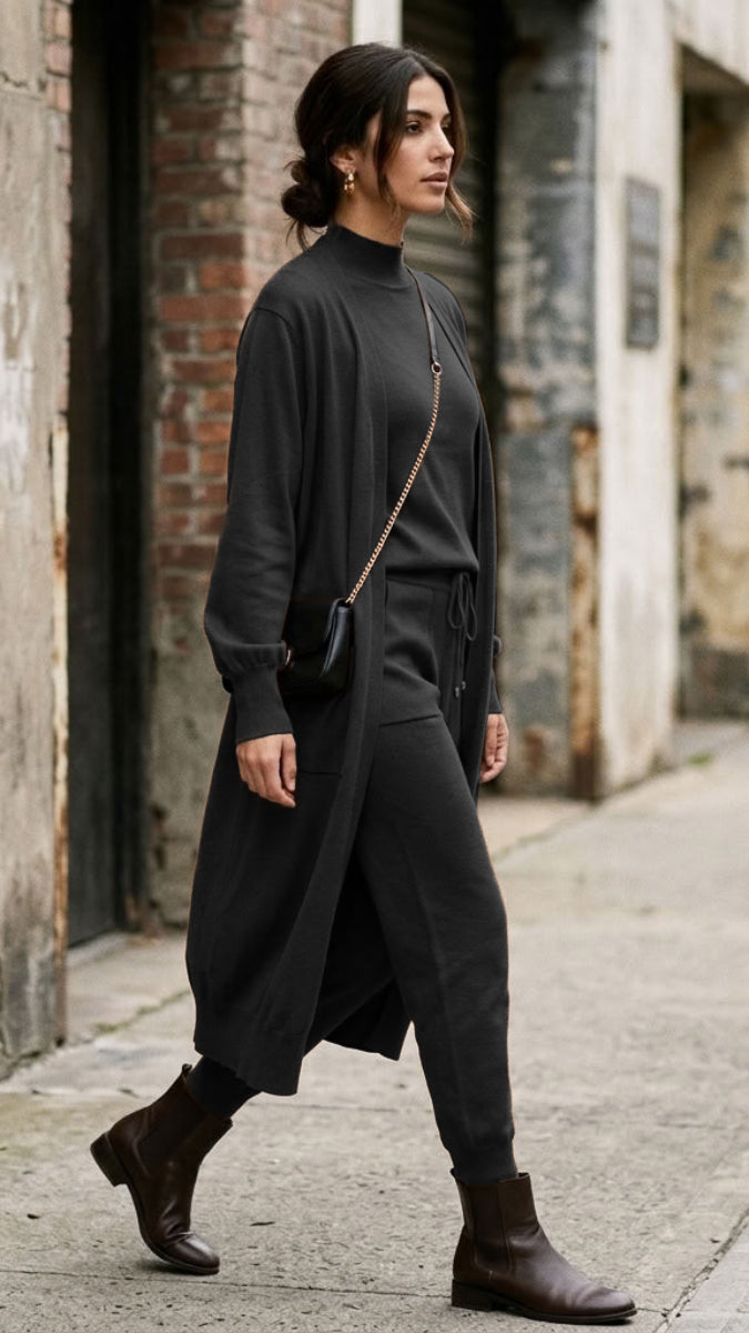 Serene Stretch Knit Top - Black