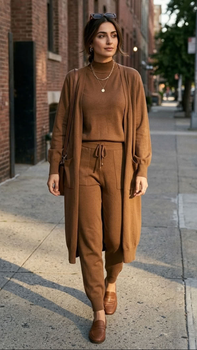 Serene Essential Longline Open-Front Pocket Cardigan - Coffee