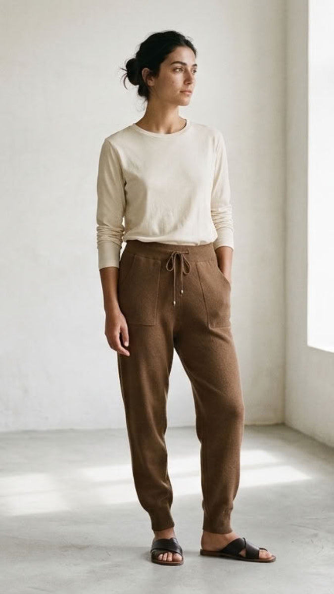 Serene Stretch Knit Jogger Pants - Coffee