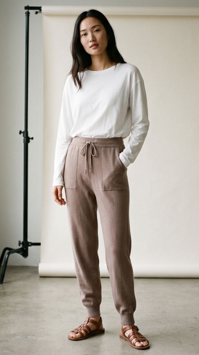 Serene Stretch Knit Jogger Pants - Mocha