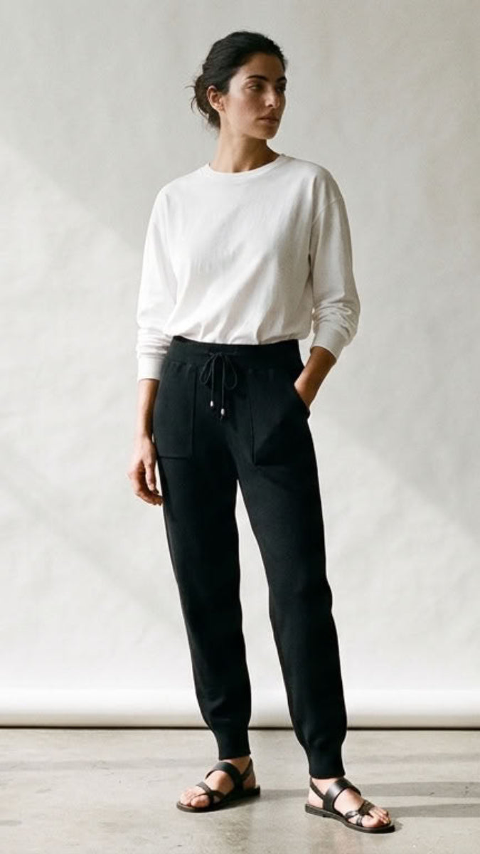 Serene Stretch Knit Jogger Pants - Black