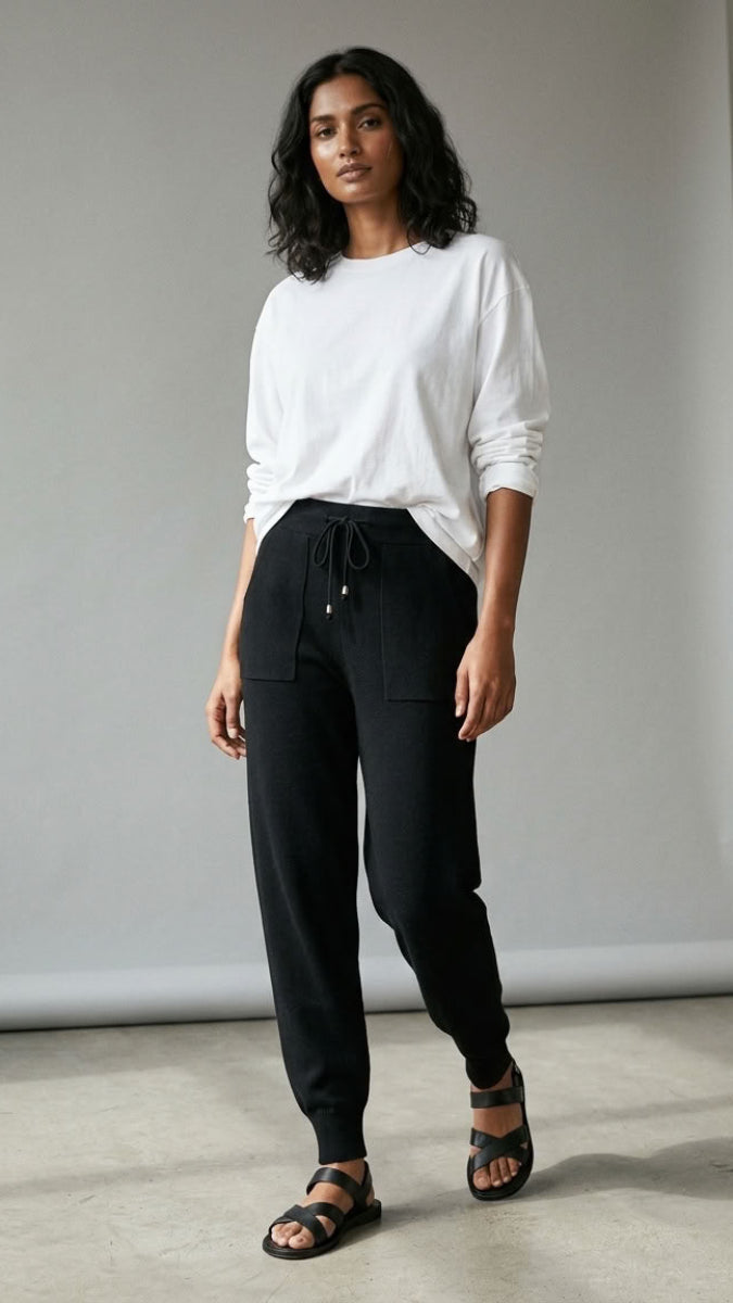 Serene Stretch Knit Jogger Pants - Black