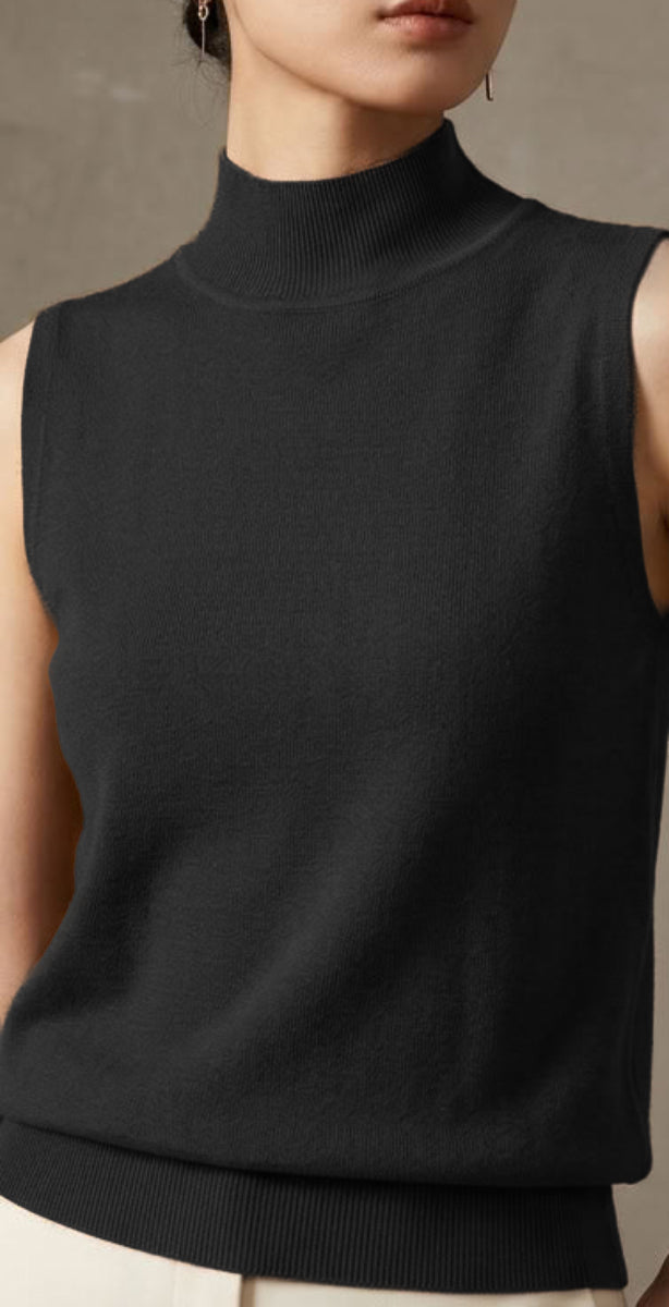 Serene Stretch Knit Top - Black