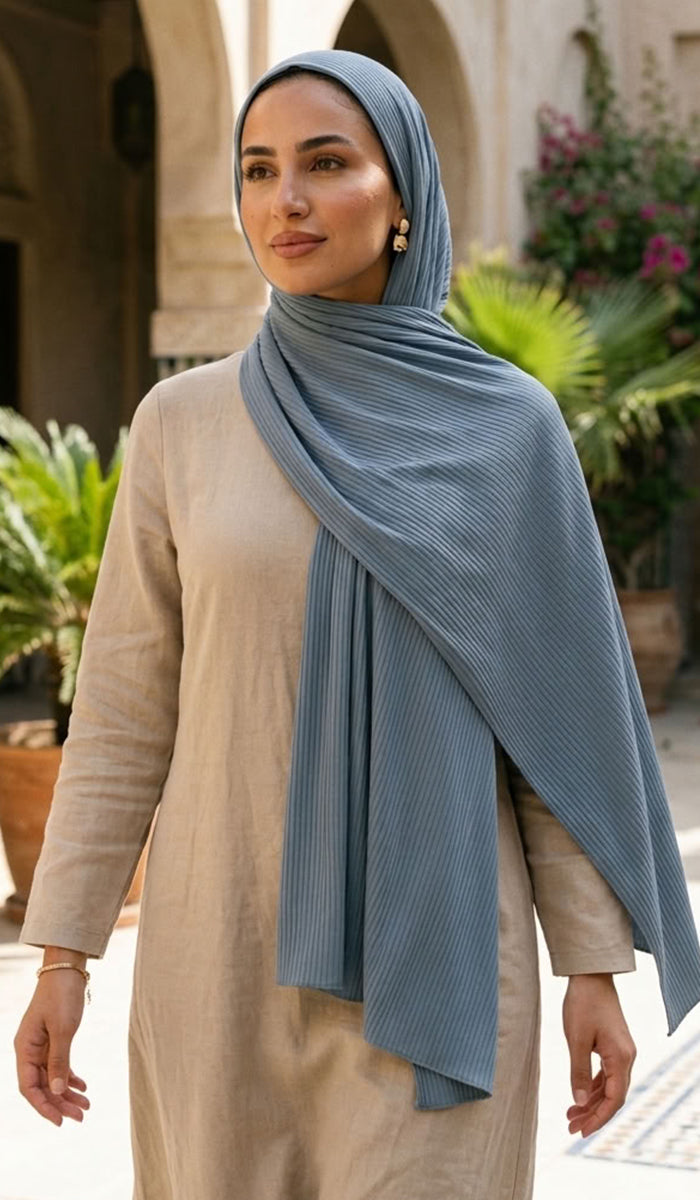 Shea Everyday Essential Bamboo Stretch Hijab - Steel Blue