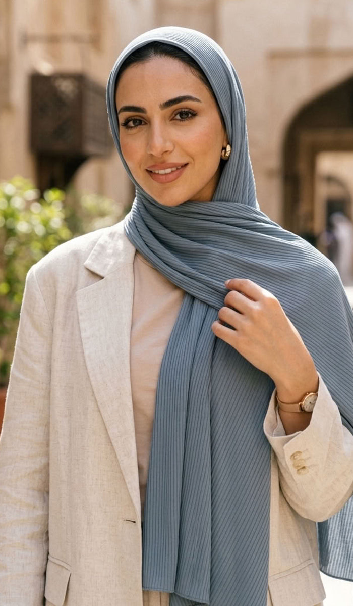 Shea Everyday Essential Bamboo Stretch Hijab - Steel Blue