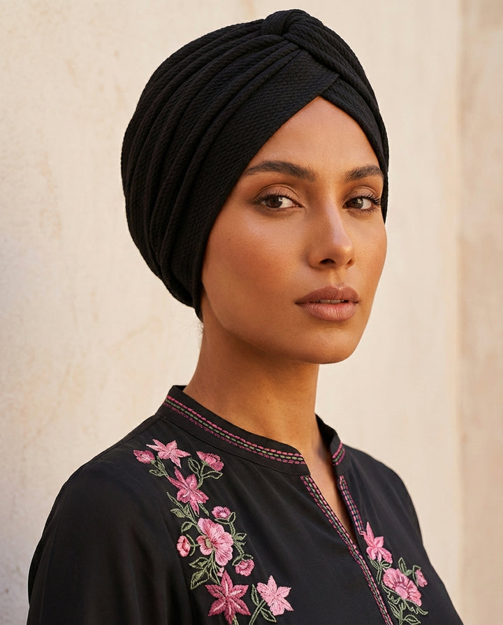 Sidra One Piece Pull on Stretchy Turban - Black