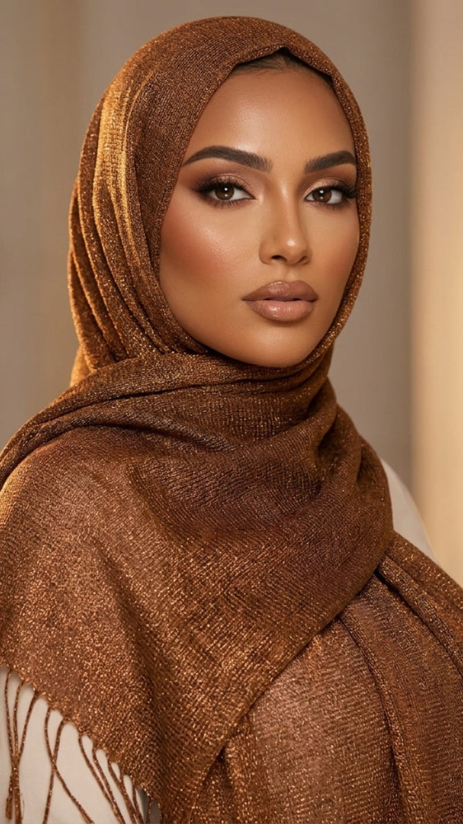 Woman wearing a brown hijab with a blurred background