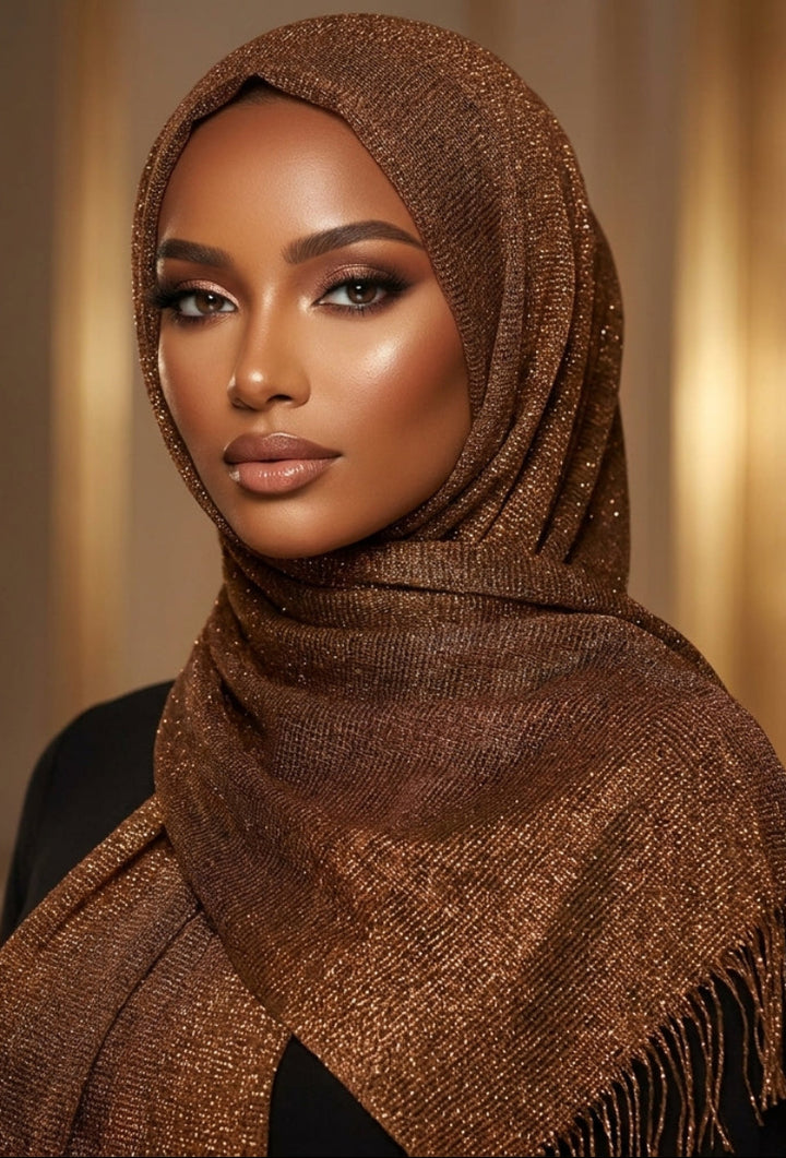 Woman wearing a brown hijab with a blurred background