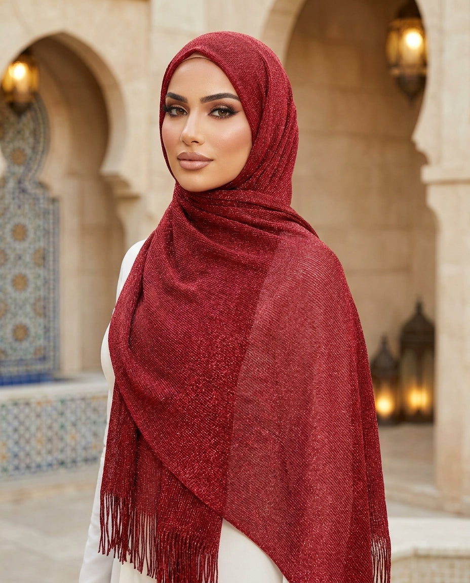 Silky Sparkle Non-slip Shawl Hijab - Crimson
