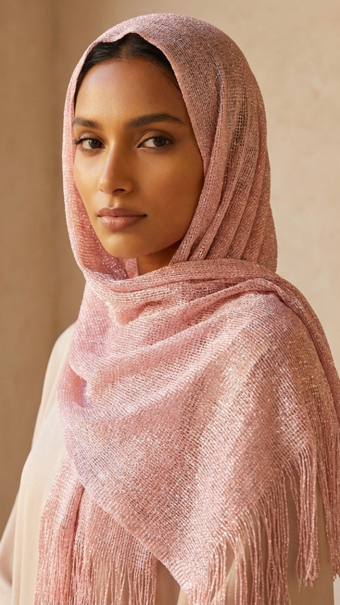 Silky Sparkle Non-slip Shawl Hijab - Tearose