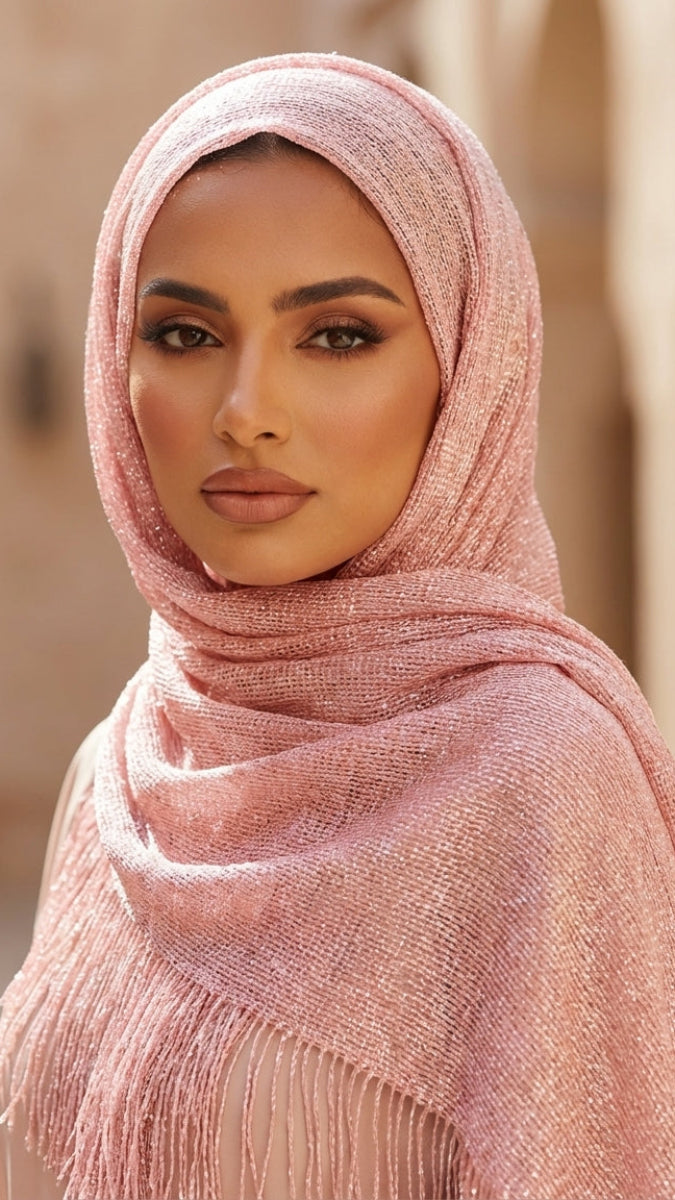 Woman wearing a pink hijab with a blurred background