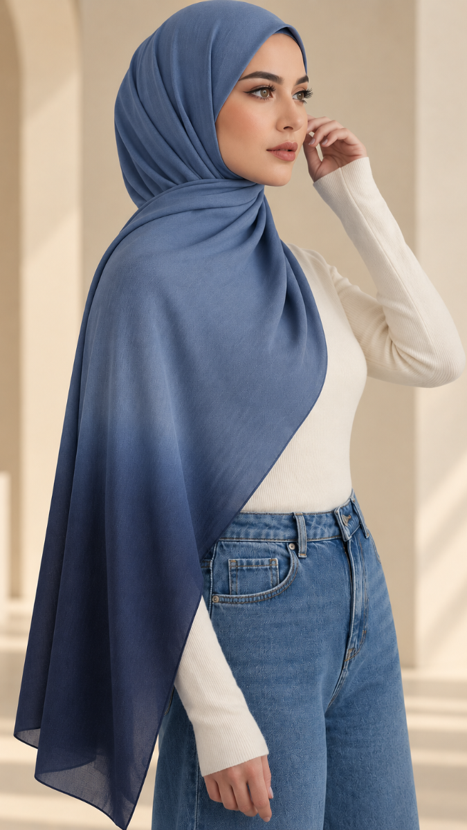 Solea Ombre Modal Wrap Hijab Scarf - Denim/Navy