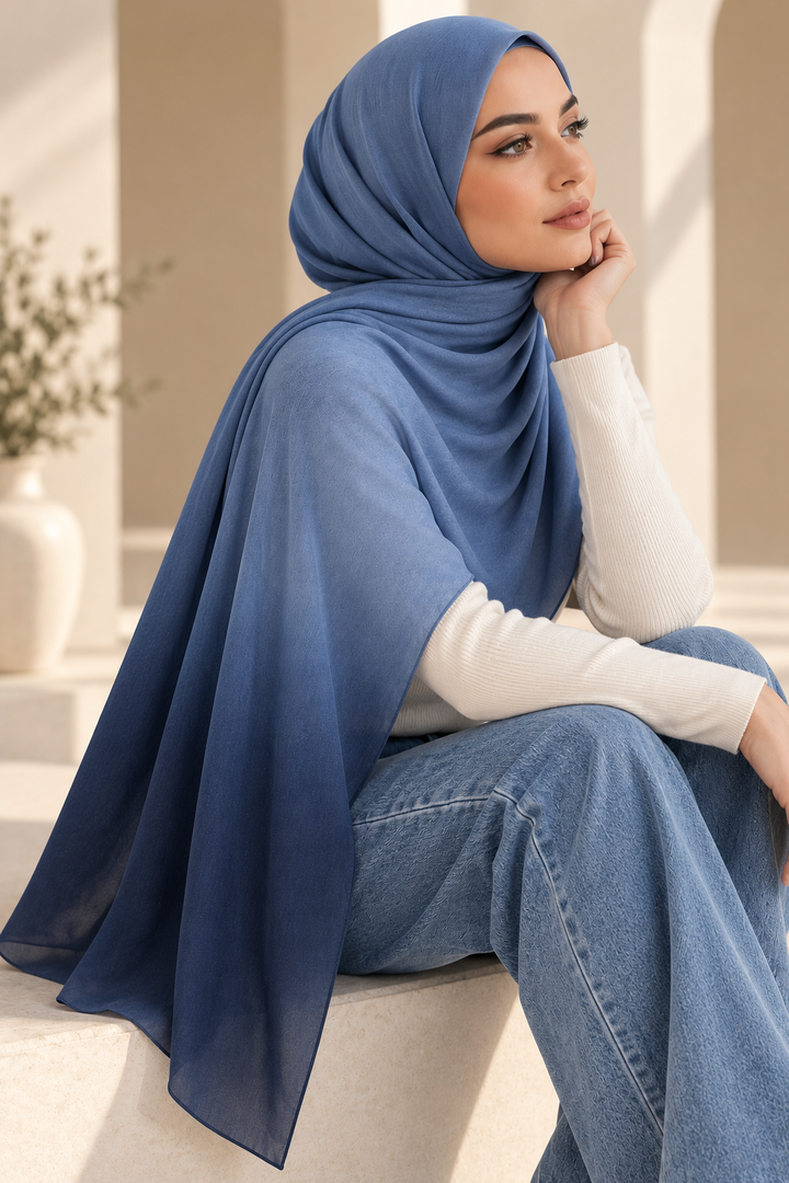 Solea Ombre Modal Wrap Hijab Scarf - Denim/Navy