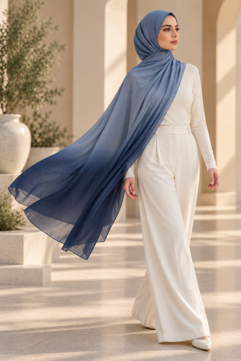Solea Ombre Modal Wrap Hijab Scarf - Denim/Navy