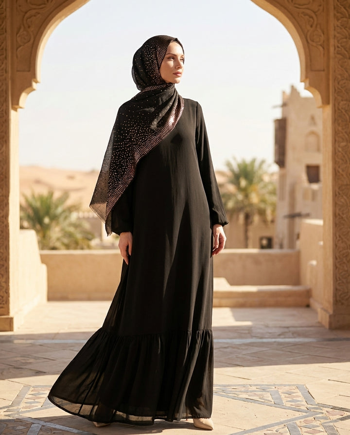 Starburst Sparkle Non-slip Wrap Hijab - Black/Rose Gold