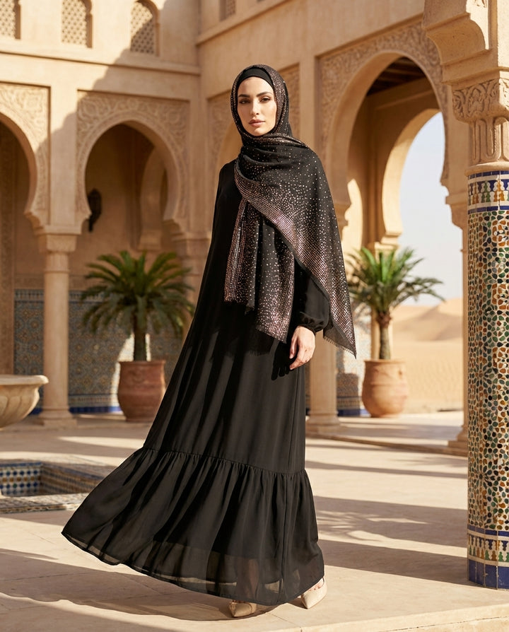 Starburst Sparkle Non-slip Wrap Hijab - Black/Rose Gold