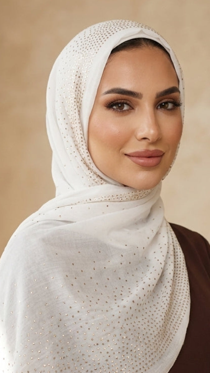 Starburst Sparkle Non-slip Wrap Hijab - Cream/ Rose Gold