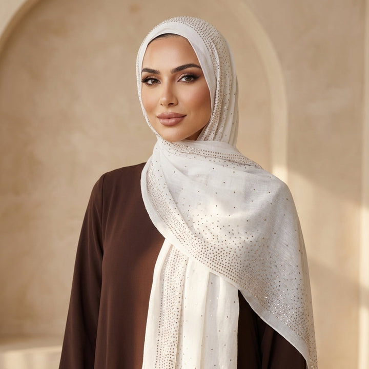 Starburst Sparkle Non-slip Wrap Hijab - Cream/ Rose Gold