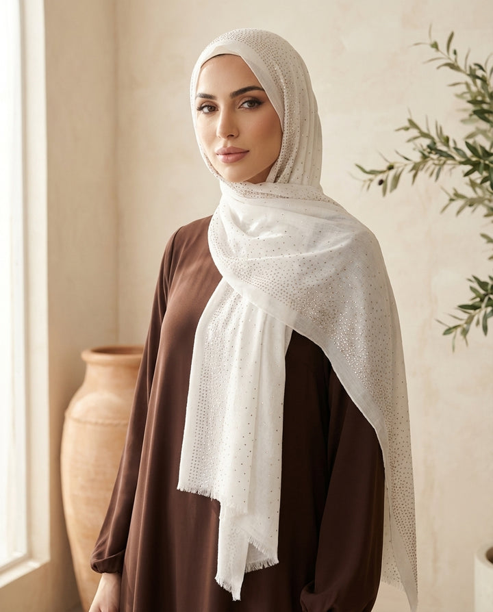 Starburst Sparkle Non-slip Wrap Hijab - Cream/ Rose Gold